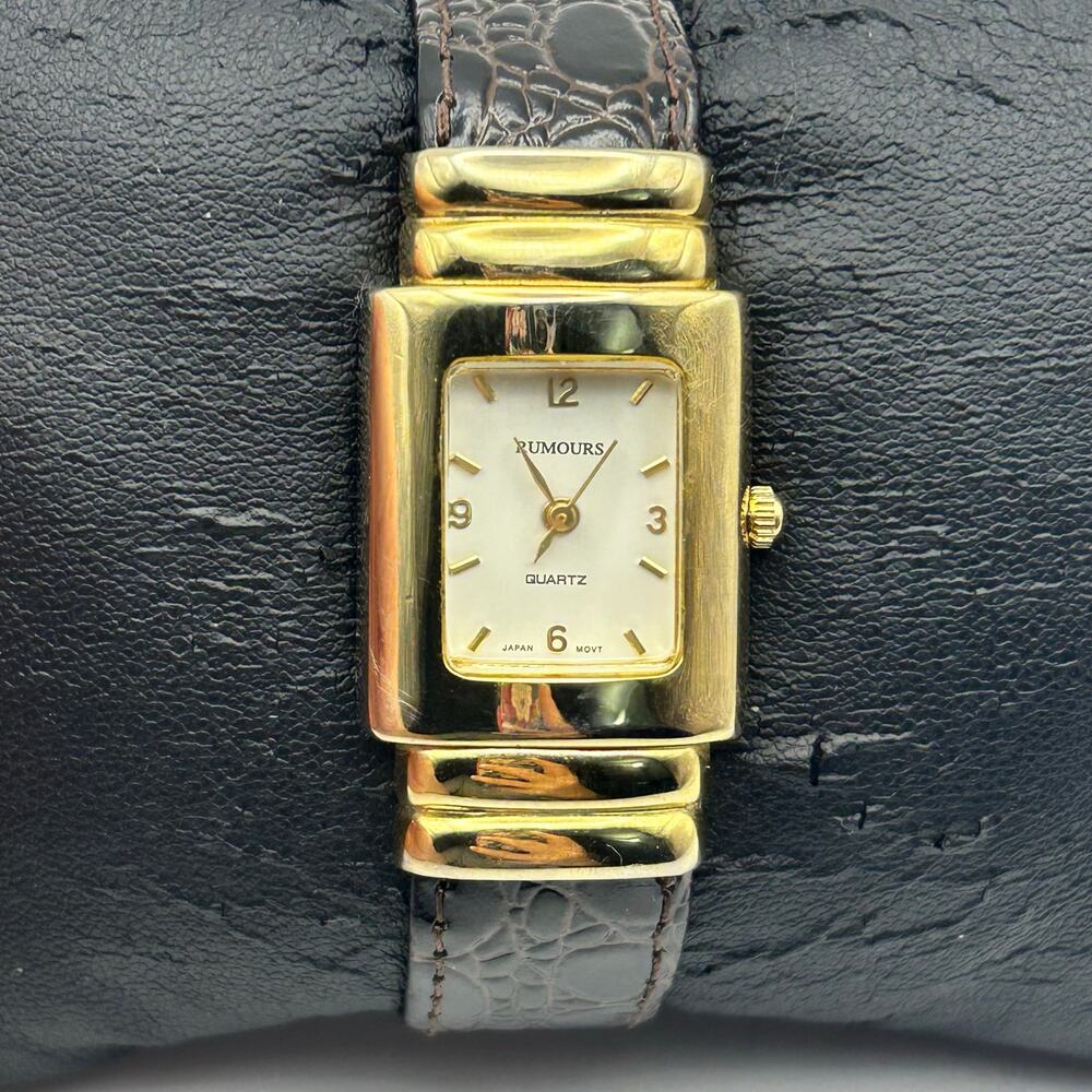 Rumours Gold-tone Case Brown Band Women's Quartz Cuff  Watch Working